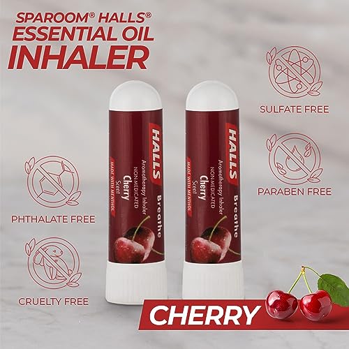 SpaRoom Halls Breathe Menthol with 100% Pure Essential Oils Aromatherapy Nasal Inhaler, 2 Pack, Mentho-Lyptus Scent