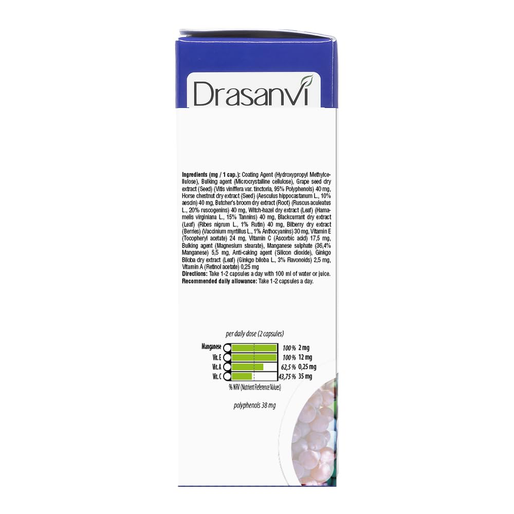 Drasanvi VENOX 45 Capsules - Health Care - Vitamins & Dietary Supplements - Vitamins - Multivitamins - Legs - Red Vine - Blueberries - Blackcurrant - Vitamins A, C and E - Gluten Free - Vegan