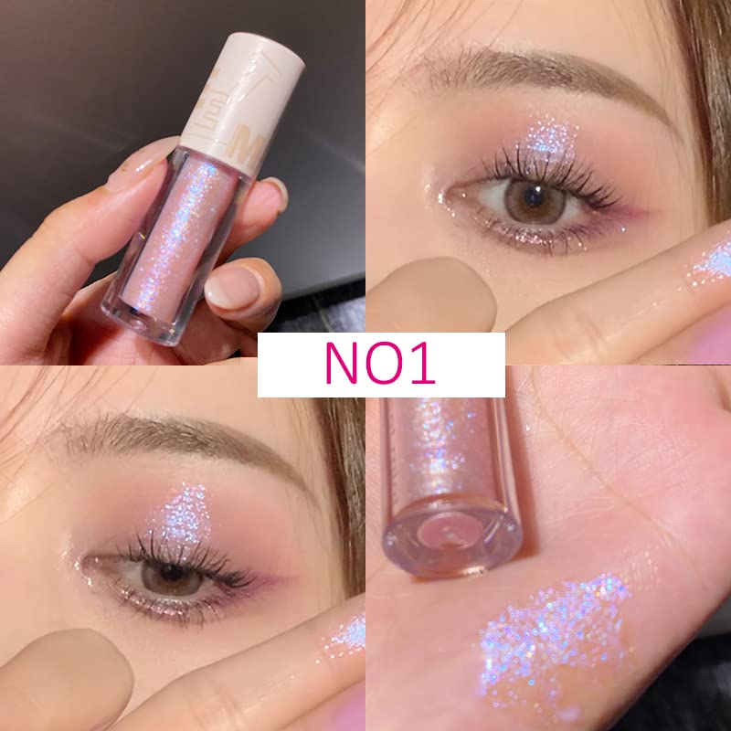 Aolailiya 5pcs Liquid Glitter Eyeshadow set- Sparkling Metallic High Pigmented Glitter Eye Shadow Korean Crystals Makeup, Quick Drying Long Lasting Creates High-Impact Multi Dimensional Eye Looks