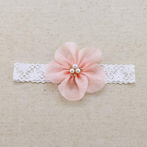 Kercisbeauty Baby Girls Flower Bows Headband Lace Headwear for Toddler Babies Elastic Adjustable Head piece Wreath Halloween Holiday Sunday Headband (Pink)