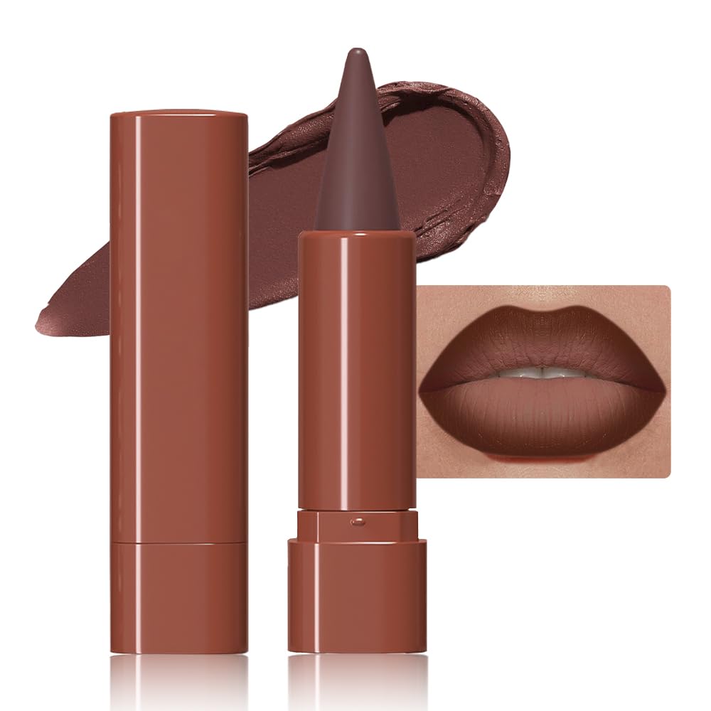 JUAAZIN Maroon Gradient Matte Lipstick Crayon Lip Liner pencil, Flawless Contour Gradual Ombre Effect lip Pencil, for Women Long Lasting Waterproof Smudge Proof Lipstick Pencil 05#