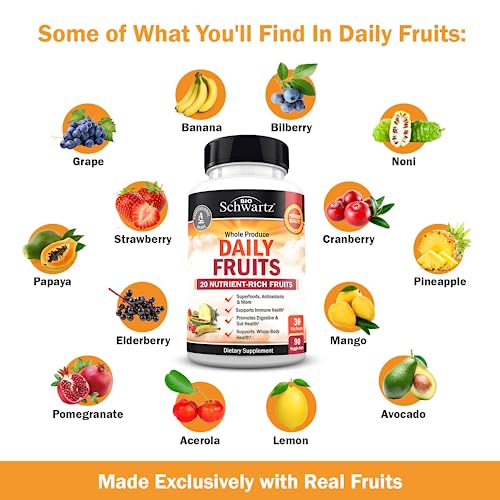 Fruit and Veggies Supplement for Adults - Daily Super Fruits and Vegetables Capsules for Enhanced Energy Gut Health Immune Support & Overall Wellness with 47 Whole Food Fruits and Veggies (1 Month)
