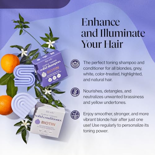 Kitsch Purple Shampoo & Conditioner Bar for Color Treated & Grey and white Hair, Made in Us, Toning Bar Shampoo & Conditioner for Blonde