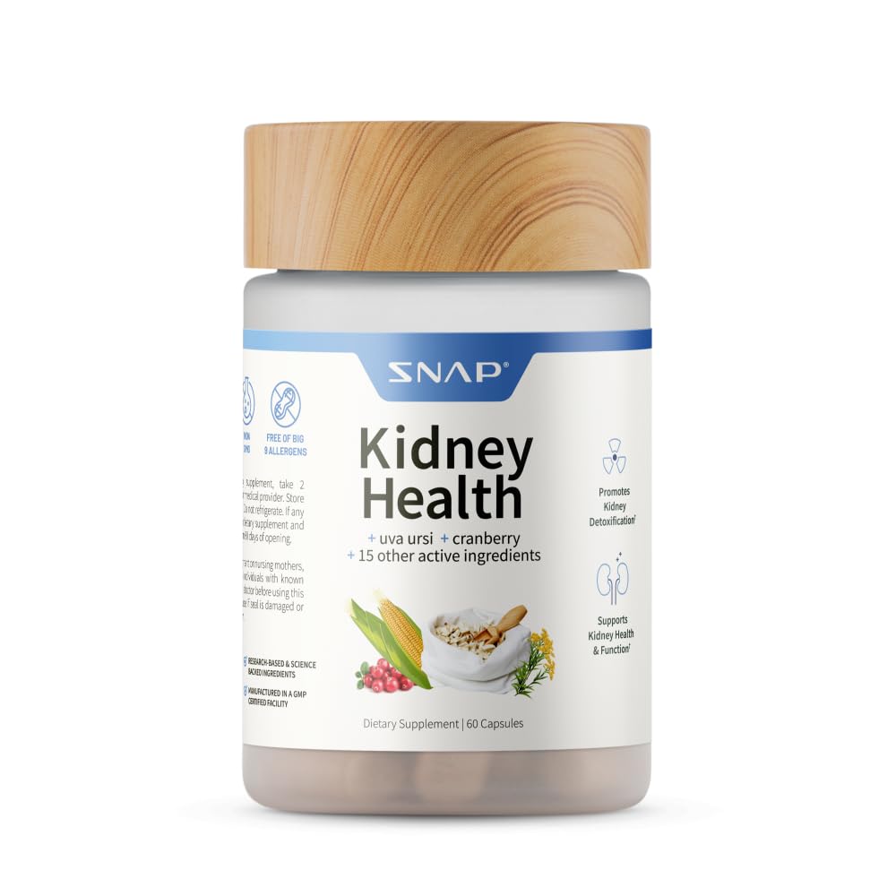 Snap Supplements Kidney Health Support Supplement with Vitamins, Uva Ursi, Cranberry Extract and Stinging Nettle Leaf Powder, Supports Kidney and Urinary Tract Health for Women and Men, 60 Capsules