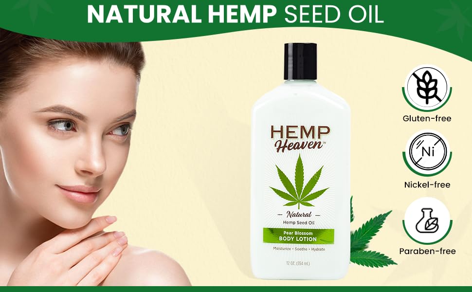 NEW & IMPROVED Pure Hemp Seed Oil Body Lotion - Pear Blossom Scent, Moisturizing & Soothing for All Skin Types, Enriched with Vitamins & Omegas, Fresh Floral Fragrance, Men & Women, 18 oz