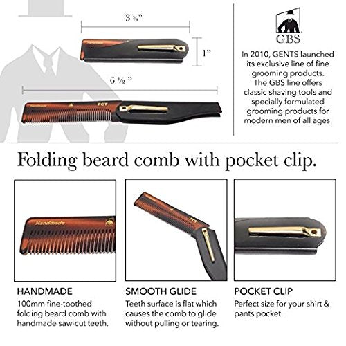 2 Pack Men's Combs - Handle Bar Comb for Mustache & Folding Hair Comb