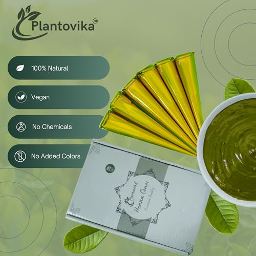 Plantovika 100% Natural and Pure Henna Cone or tube, Ready to use paste for Reddish Brown Hair Color, Long-lasting, No additives, Chemical free, Henna Hair Dye, Spot hair coloring (Pack of 6)