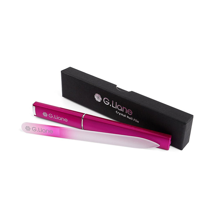 Crystal Glass Nail File - G.Liane Professional Double Sided Etched Glass Nail Files With Case For Shaping The Natural Nails And Artificial Nail Manicure Pedicure Nail Care Gift Set 140mm(Rainbow Pink)