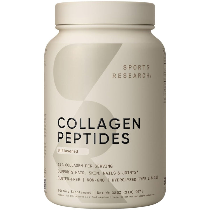 Sports Research Collagen Peptides - Hydrolyzed Type 1 & 3 Collagen Powder Protein Supplement for Healthy Skin, Nails, & Joints - Easy Mixing Vital Nutrients & Proteins, Collagen for Women & Men