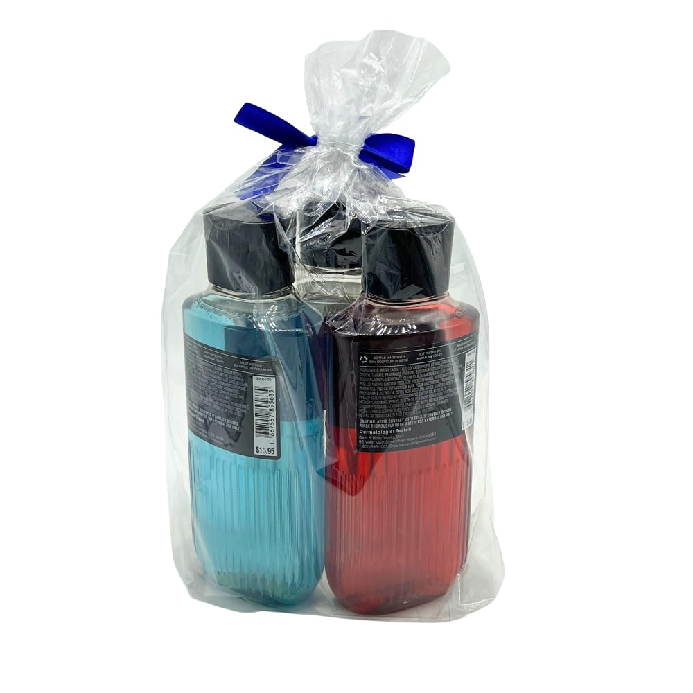 Bath & Body Works BOURBON, NOIR, OCEAN Men's Collection 3-in-1 Hair, Face & Body Wash 3-piece Gift Set with a Blue Bow for Holidays - 10 fl oz each