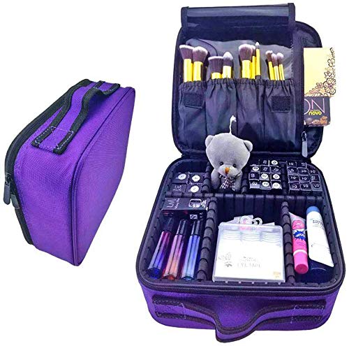 Makeup Bag for Women and Men Travel Makeup Organizer Portable Makeup Train Case Cosmetic Organizer 10 Inch Artist Storage Bag with Adjustable Dividers for Cosmetics Makeup Brushes Toiletry Purple