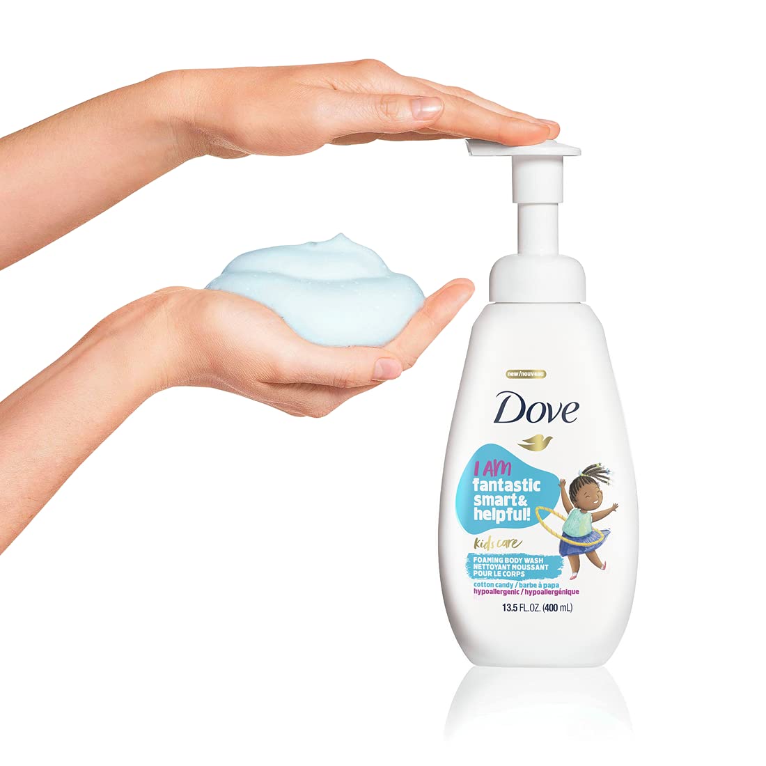 Dove Foaming Body Wash For Kids Cotton Candy Hypoallergenic Skin Care, 13.5 Fl Oz, Pack of 4