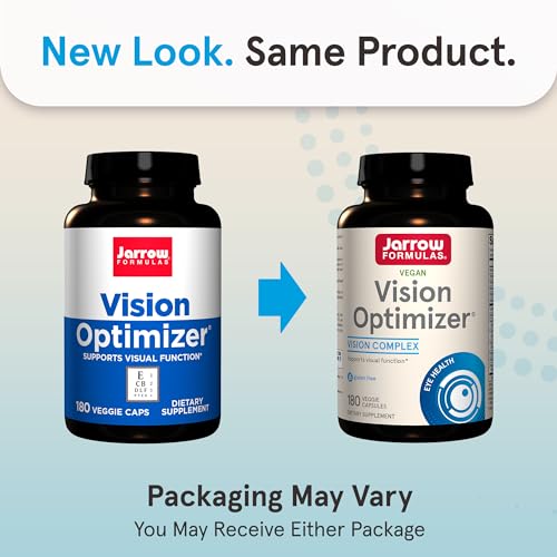 Jarrow Formulas Vision Optimizer Veggie Capsules - 180 Count - Eye Supplement - Dietary Supplement - with Grape Seed Extract, Lutein & Zeaxanthin, Quercetin & More - Non-GMO - Gluten Free