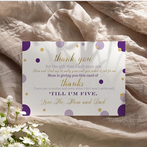 15 Purple and Gold Thank You Cards with Lilac Envelopes -Stationery for Girls Baby Shower Dazzling Abstract Dot