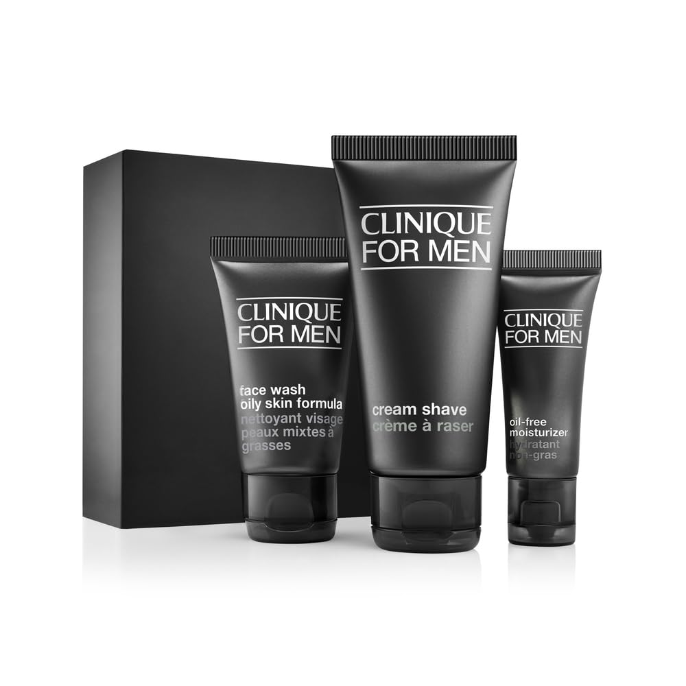 Clinique For Men Starter Kit Set For Daily Oil Control | Face Wash, 1 Fl Oz | Cream Shave, 2 Fl Oz | Mattifying Moisturizer, 0.5 Fl Oz