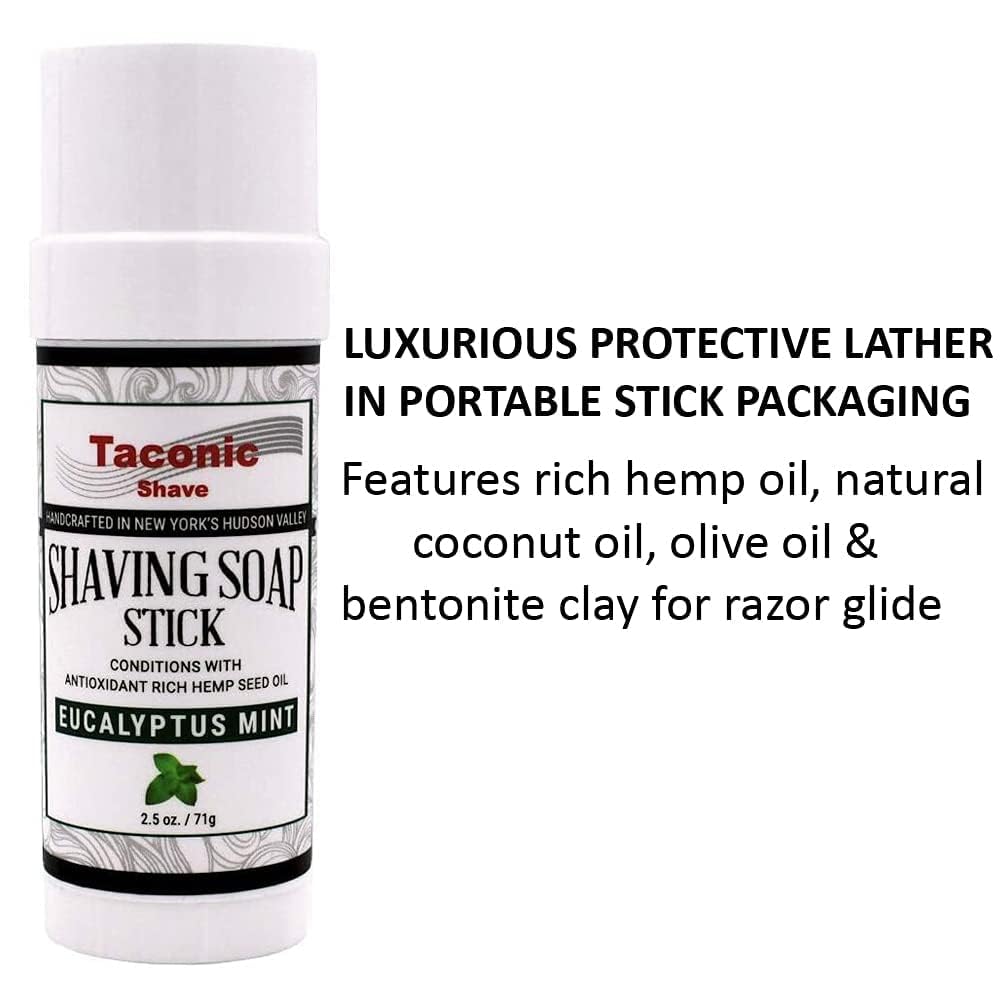 Taconic Shave Eucalyptus Mint Shaving Soap Stick with Antioxidant-Rich Hemp Seed Oil 2.5 oz./71g