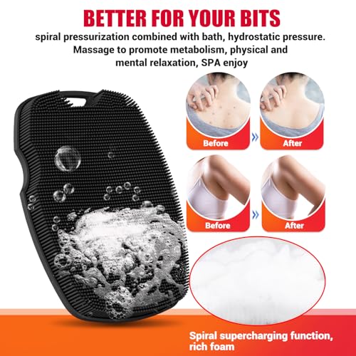 Canroom Silicone Body Scrubber - Zinc Infused - Highly Elastic Bristles - Exfoliating Body Scrubber for Cellulite Reduction,Blood Circulation,Massage for Flawless Skin - Black