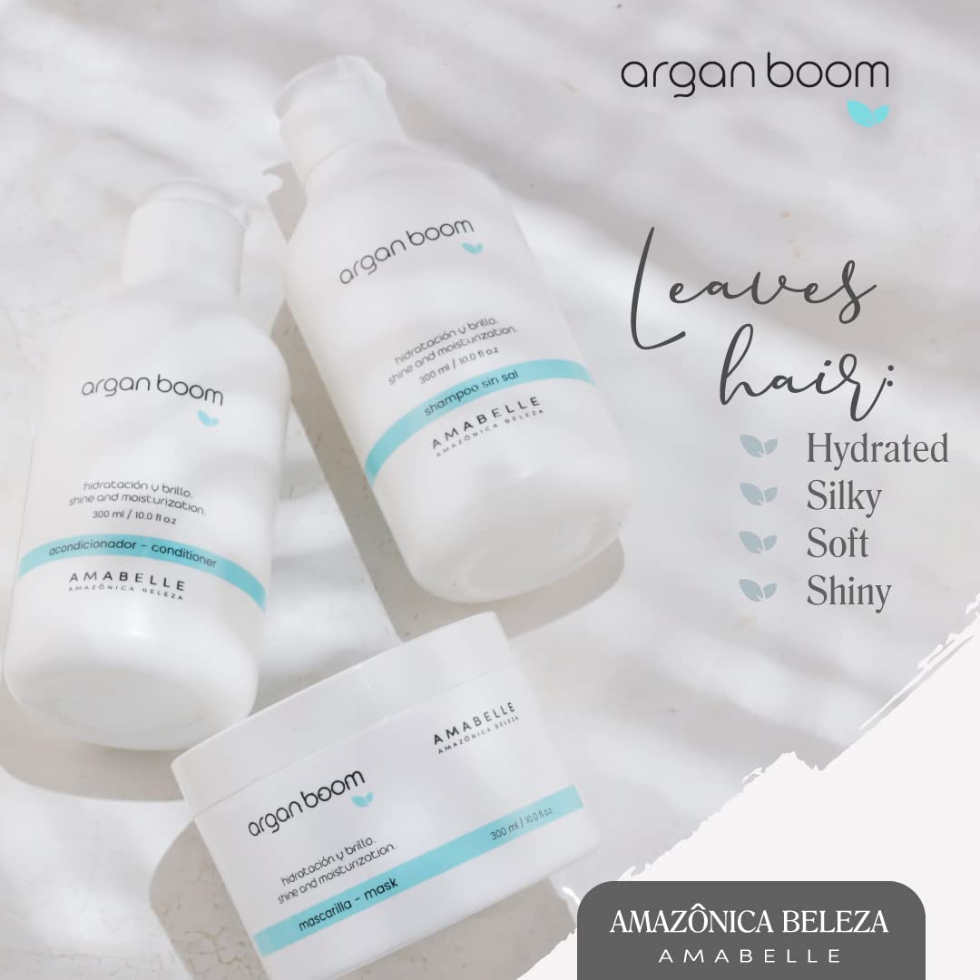 AMAZONICA BELEZA Argan Oil Hair Shampoo, Conditioner and Mask for Intense Moisturizing, Hydrate & Repair Kit for Dry Hair, Kit Hidratante con Oleo de Argan y Vitamina E, (10 Oz/each)