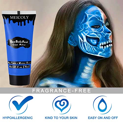 MEICOLY Cream Royal Blue Face Body Paint,2.37Oz Large Tube Water Based Full Body Paint for Adult and Kid,Single Tube Dark Blue Face Paint for Smurf Mystique Cosplay Avatar Makeup,Halloween SFX Makeup