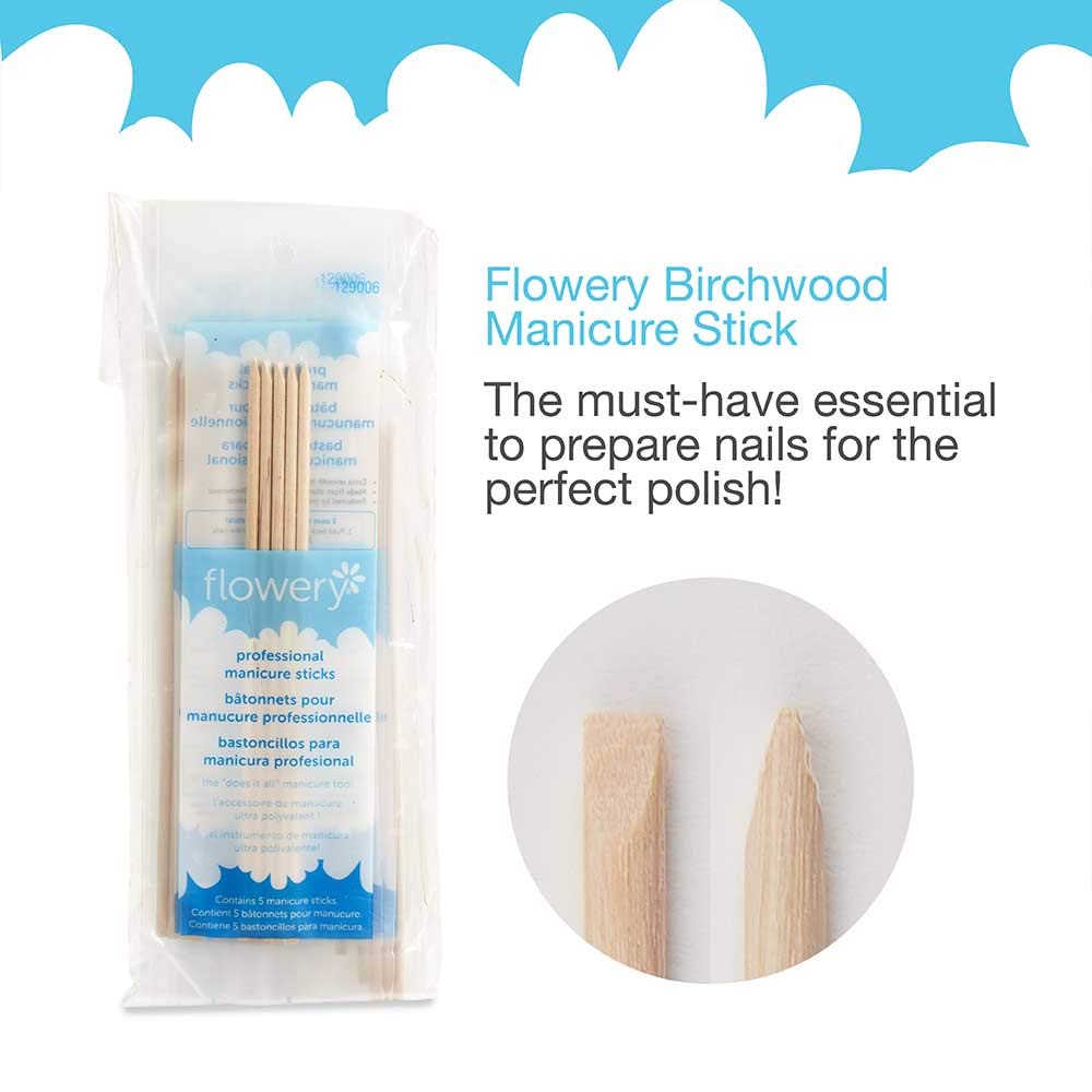 Flowery 5-pc Birchwood Manicure Sticks, 6 inches