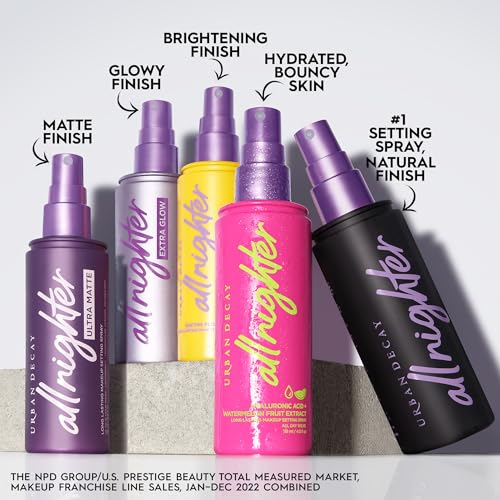 Urban Decay All Nighter Extra Glow Dewy Makeup Setting Spray for Face, Transfer-proof, Long-lasting 16 HR Wear, Hyaluronic Acid & Agave Extract, Radiant Finish, Oil-free, Paraben-free, Vegan - 4 fl oz