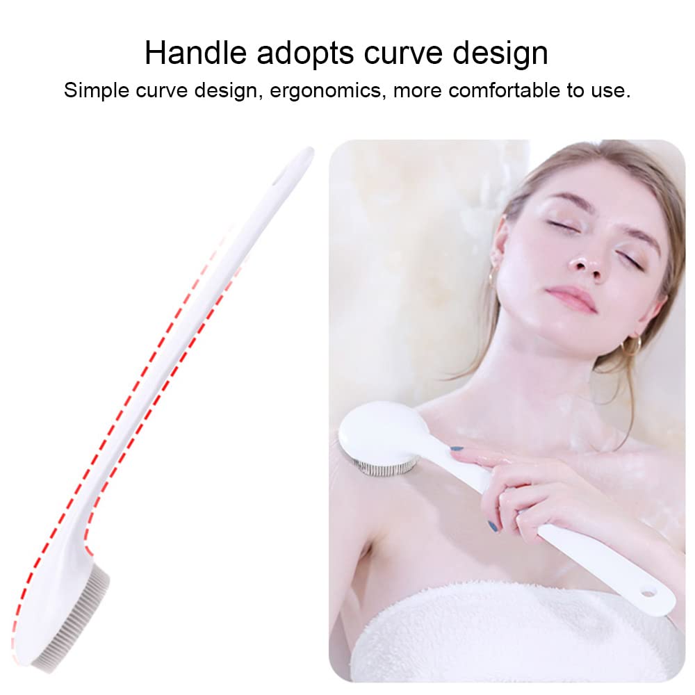 Silicone Back Scrubber for Shower, Back Washer Brush Long Handle with Soft Bristles, Bath Body Shower Exfoliator Brush for Men and Women, BPA Free, Non-Slip (Grey)