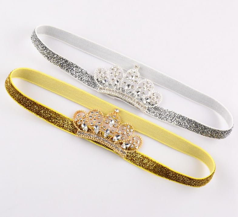 XICHEN®Baby Girls Crown Headband Newborn Princess Head Band Headdress Elastic Hair Band (Crystal -2Pack)