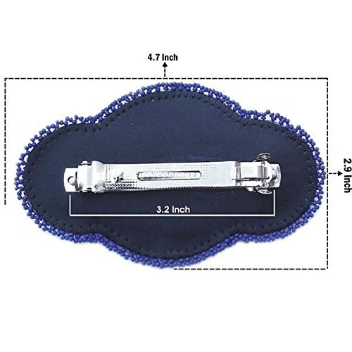 VivaApparel Viva Seed Beaded Barrette French Clip Rosette Blue Star Beadwork Hair Accessories