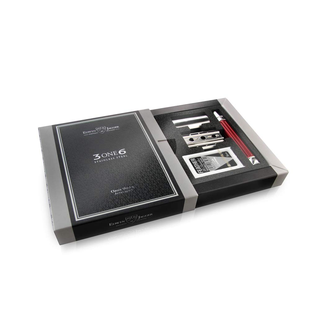 Edwin Jagger 3one6 Stainless Steel Grooved Red Double Edge Safety Razor