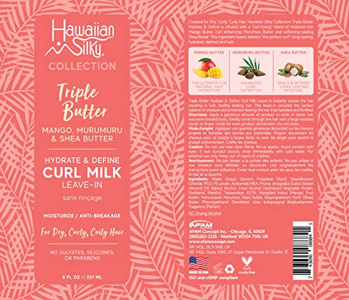 Hawaiian Silky Mango and Murumuru Butter Leave-In Curl Milk, 8 fl oz with Shea Butter for Moisture & Anti-Breakage | No Sulfate, Silicones or Parabens Triple Butter Collection