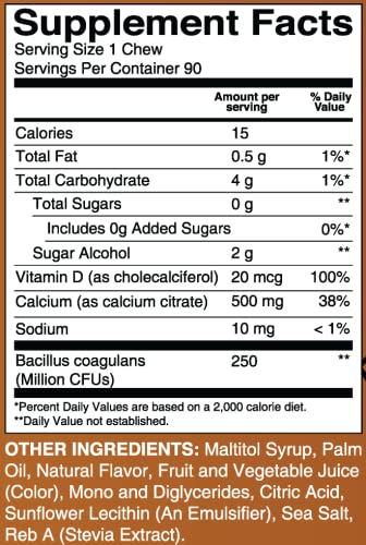 BariatricPal Sugar-Free Calcium Citrate Soft Chews 500mg with Probiotics (90 Count) - Piña Colada
