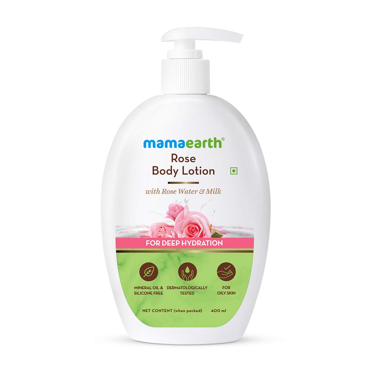 Mamaearth Rose Body Lotion for Oily Skin | Deep Hydration with Rose Water & Milk | Nourishing & Long-Lasting Moisturizer | 13.53 Fl Oz/400 ml