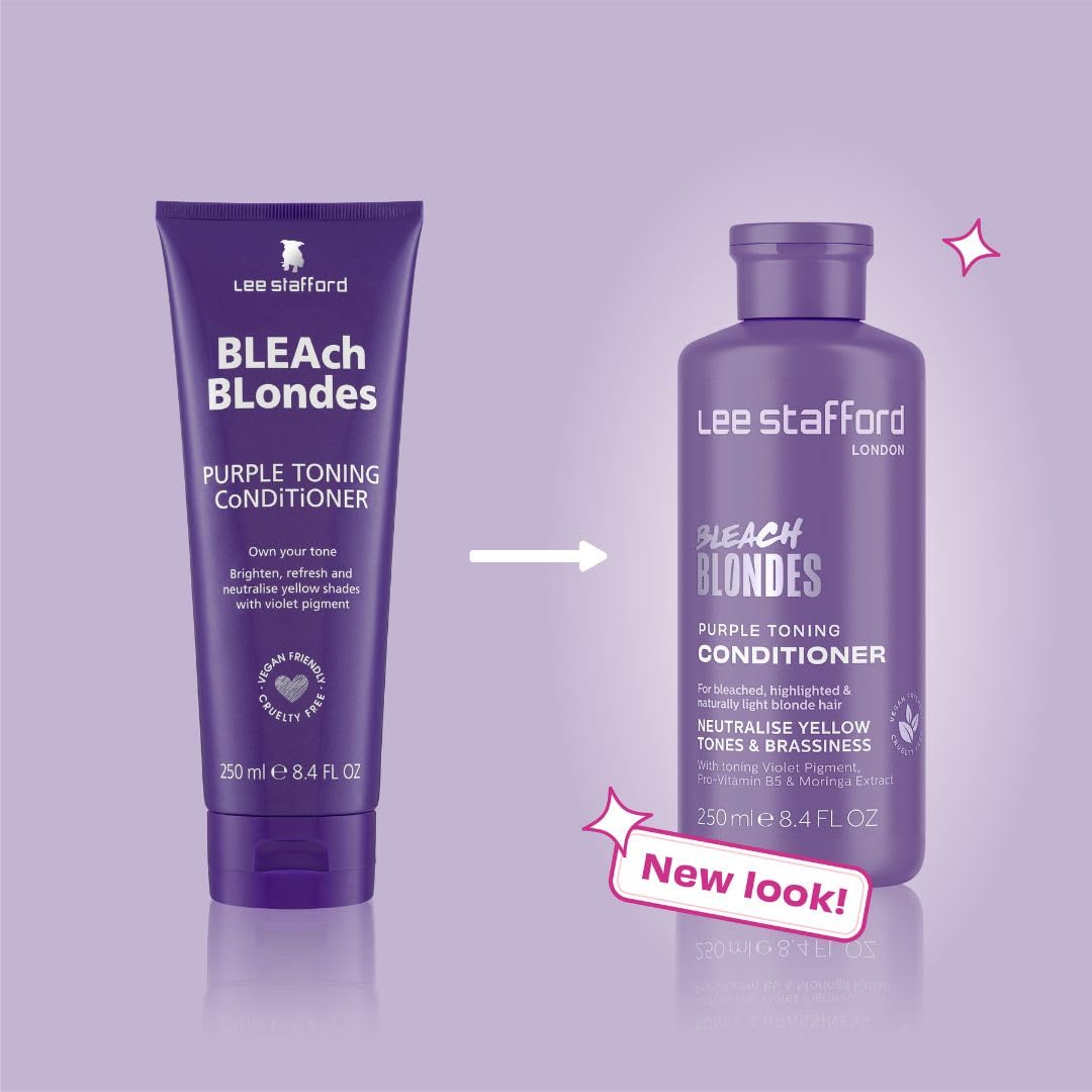 Lee Stafford Purple Toning Conditioner | Bleach Blonde Collection - Neutralize Brass & Yellow Tones, Great for Colored, Silver, & Grey Hair, 16.9 FlOz