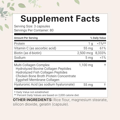 Micro Ingredients Multi Collagen Pills for Women & Men, 240 Capsules | Type I, II, III, V, X - Hydrolyzed Collagen Peptides with Biotin, Hyaluronic Acid & Vitamin C | Hair, Skin, Nail & Joint Support