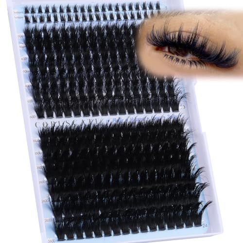 CORUSCATE Spikes Lash Clusters with Bottom Lashes 160D+260D Cluster Eyelash Extensions 3D Volume Individual Lashes Wispy 12-22mm Long Cluster Lashes Spiky Mega Dramatic Full Look Strip Lash Extension