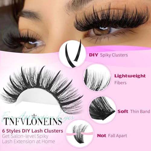 TNFVLONEINS Eyelash Clusters Bottom Lash Clusters with Spikes 480Pcs Cluster Eyelash Extensions Wispy Lash Extension DIY Individual Lashes Clusters Manga Eyelash Extension(50D+60D+80D+100D)