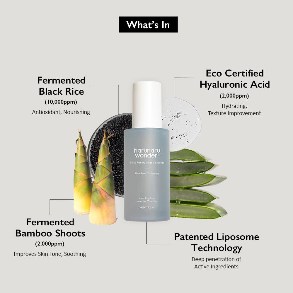 [Haruharu Wonder] Black Rice Hyaluronic Essence 1.6 fl oz (50ml) Fermented Black Rice Hydrating Facial Serum