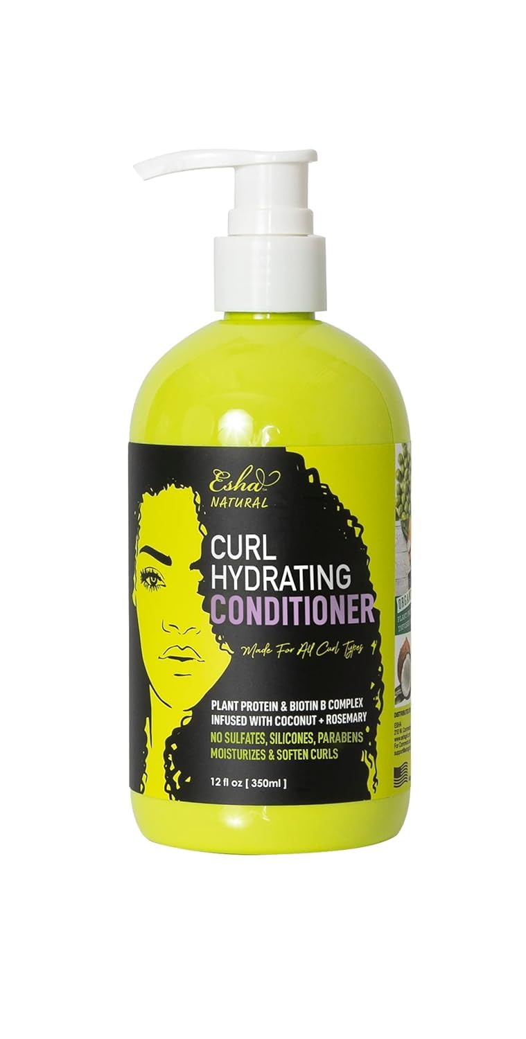 Esha Girl Natural – Curl Hydrating Conditioner - Moisturize 3C & 4C Curls with Coconut & Rosemary Oils, Biotin - Tropical Fruit Scent (12 Oz.)