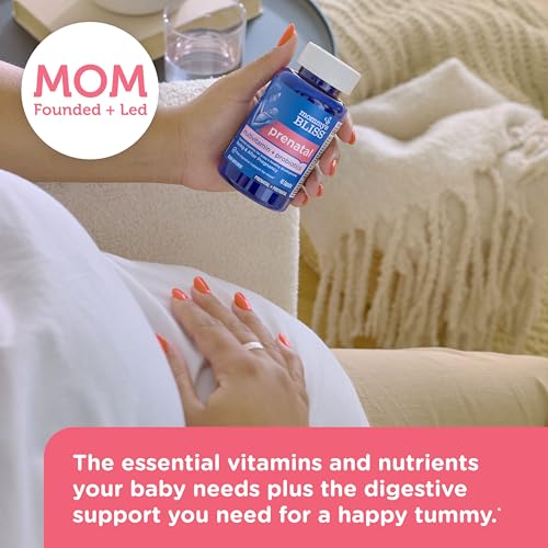 Mommy's Bliss Prenatal Multivitamin + Probiotic for Women w/ Folic Acid, Supports Baby Development & Mom's Digestion w/ Zinc, Vitamin B6 & B12, Ginger & Choline, Vegan & Gluten Free (45 Servings)