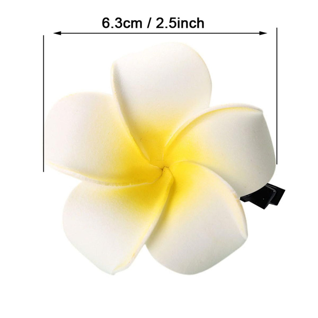 50Pcs 2.5 White Foam Hawaiian Frangipani Artificial Plumeria Flower Hat Hair Clips for Home Bridal Wedding Tropical Party Beach Vacation Decoration