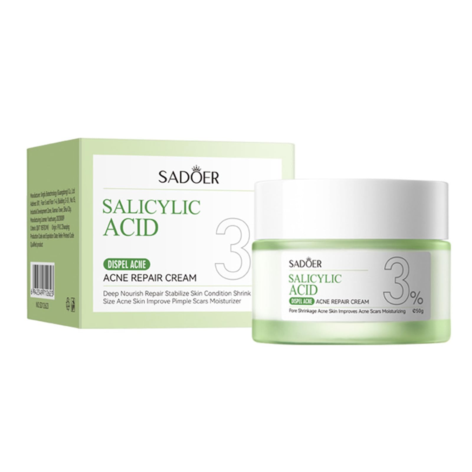 Grospe Salicylic Acid Repair Cream,Salicylic Acid Face Moisturizer,Pore Shrinkage Acne Skin Improves Acine Scars Motsturizing,Suitable for Oily, Acne Prone Skin 50g