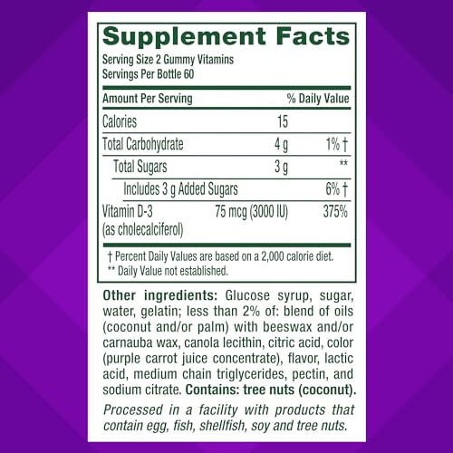 vitafusion Extra Strength Vitamin D3 Gummy, Strawberry Flavored Bone and Immune System Support (1) 120 Count