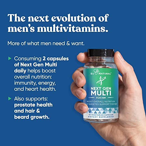 Next Gen Multi for Him Advanced Men’s Multivitamin Supplement – 26-in-1 Multiblend for Beard & Hair Growth, Men’s Reproductive Health, Metabolism, Heart, Skin, Prostate Support, More – 60 Veg Capsules