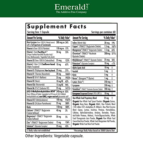 EMERALD LABS Men's 1 Daily Multi - Additive-Free Men's Multivitamin - Includes Lycopene, Zinc, Vitamin D3, & More - Supports Bones, Prostate & Vision* - 60 Vegetable Capsules