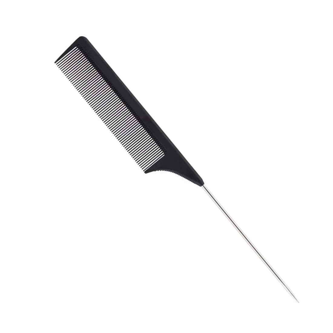 1 Pack Professional Carbon Steel Tail Combs Heat Resistant with Metal Pick, Anti Static Black Styling Rat Tail Hair Comb Fine Teeth, Metal Pintail Teasing Comb Brush
