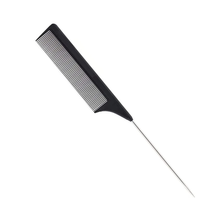 1 Pack Professional Carbon Steel Tail Combs Heat Resistant with Metal Pick, Anti Static Black Styling Rat Tail Hair Comb Fine Teeth, Metal Pintail Teasing Comb Brush