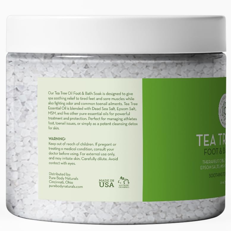 Pure Body Naturals Tea Tree Oil Foot & Bath Soak with Epsom and Dead Sea Salt, 20 oz - Therapeutic Blend - Relief for Tired Muscles, Addresses Common Foot and Toenail Issues, Eliminates Foot Odor