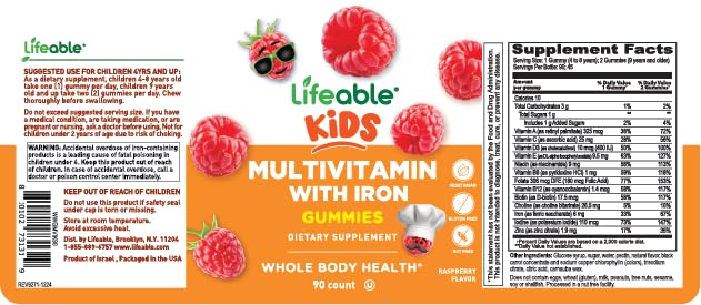 Lifeable Kids Multivitamin with Iron Gummies | Great Tasting Vitamins for Kids | Vegetarian Non-GMO Childrens Multivitamin | 90 Gummies
