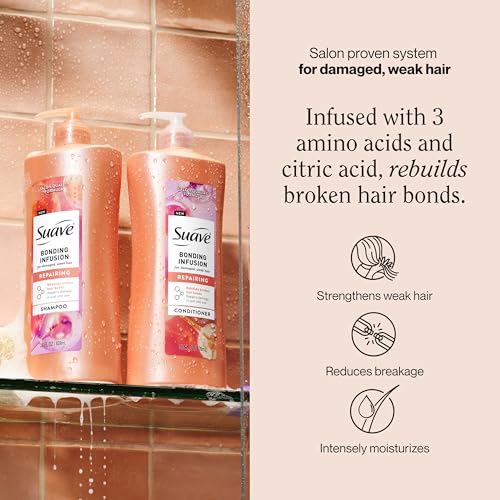 Suave Bonding Infusion Repairing Conditioner, Infused with Bonding Complex, Restorative for Weak or Damaged Hair, 28oz Pump, 4 Pack