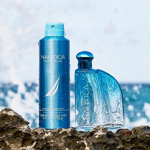Nautica Pure Blue Deo Body Spray 6 fl oz (Pack of 1), Notes of Eucalyptus, Leather, and Vanilla, Men's Fragrance, Long Lasting, Everyday Fragrance